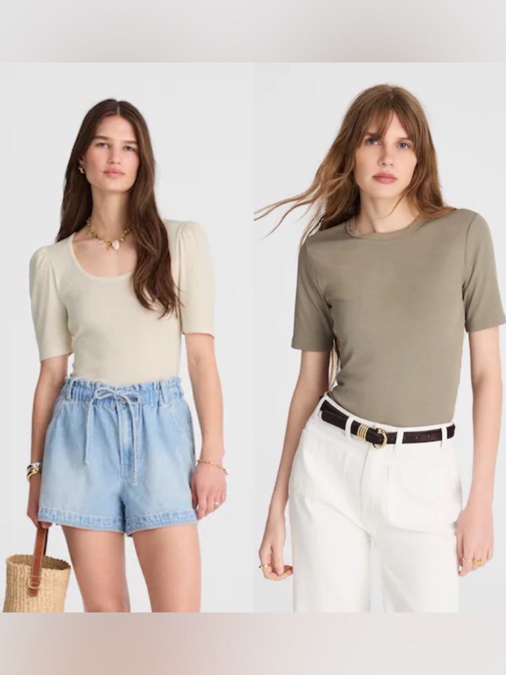 Set of Two NWT Madewell Elbow Sleeve Cotton tees Ivory Pressed Sage Size S